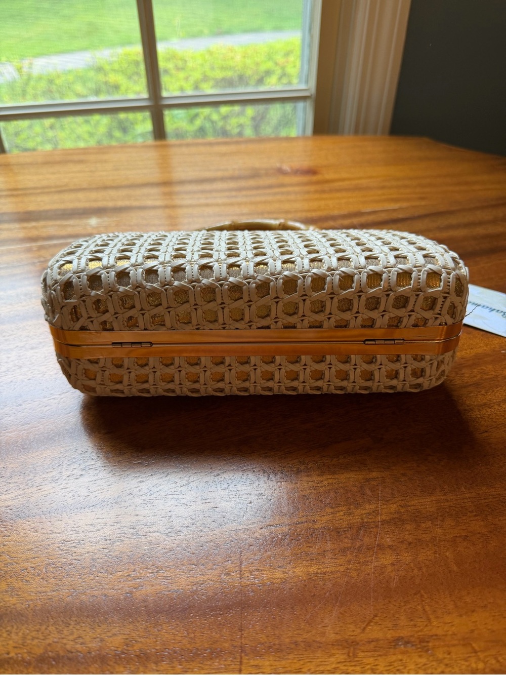 Tommy Bahama Cream Woven Mini Bag with Bamboo Handle - Picture 3 of 5